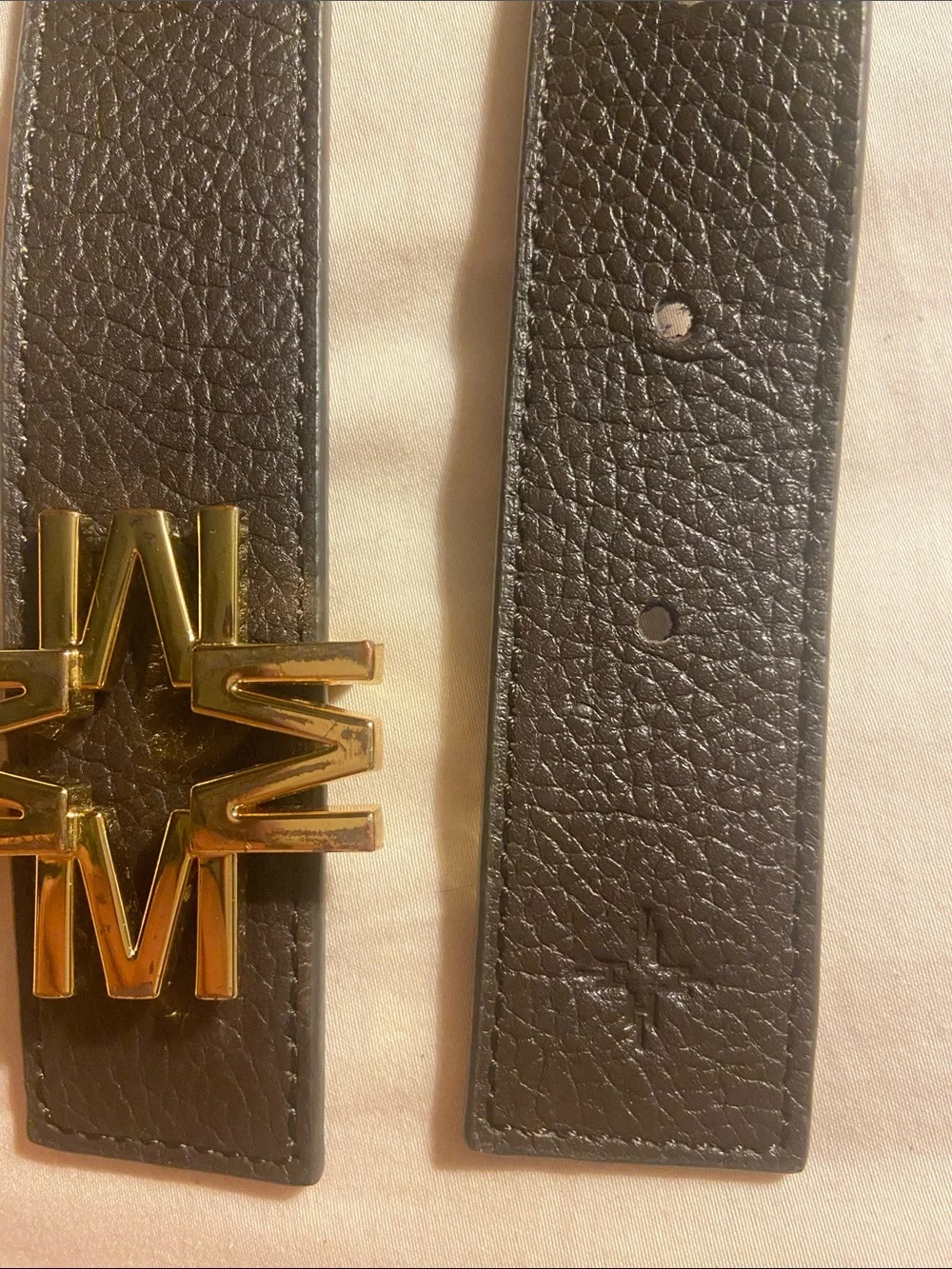 Letter M Designer INDIA HICKS Belt Buckle 14K GOLD Plated Black/Brown Leather